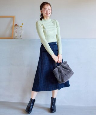 Tiaclasse 三つ編みハンドルファーバッグ グレー