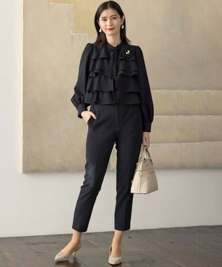 組曲 【KUMIKYOKU NAVY】コンフォータブルドレープフリル テーパードパンツ ネイビー系