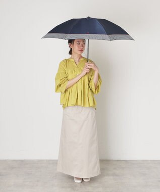 MOONBAT 【WEB限定】POLO RALPH LAUREN)（ポロ ラルフローレン）ワンポイントポロポニー×裾ボーダー 折りたたみ傘 ネイビーブルー