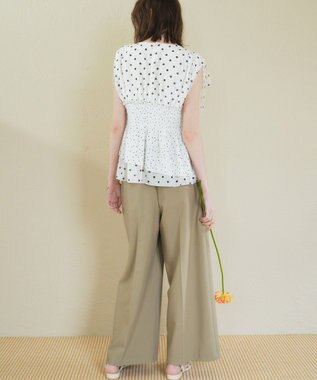 YECCA VECCA ドットMIXシャーリングブラウス Off White