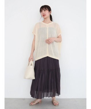 Green Parks 透かし柄ポンチョニットカーディガン Ivory