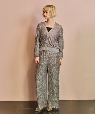 GRACE CONTINENTAL スパンコールニットカーディガン グレー