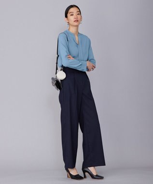 ICB 【洗える・UVケア】BackSatinAmunzen キーネックブラウス ライトブルーグレー系