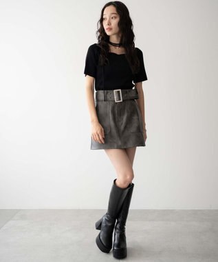 WEGO ストーム付きワイドヒールロングブーツ ブラック