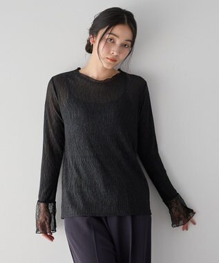 YECCA VECCA 袖レースシアートップス Black