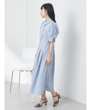 earth music&ecology 袖ドロストシャツワンピース Blue