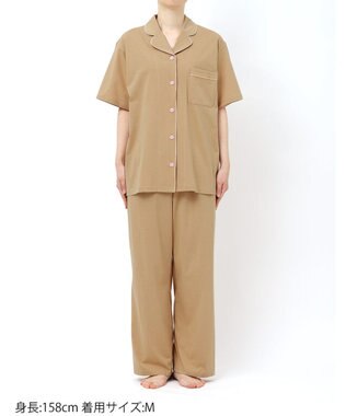 une nana cool 【綿100%】70/2 天竺 半袖開襟パジャマ MADE WITH LIBERTY FABRIC タン