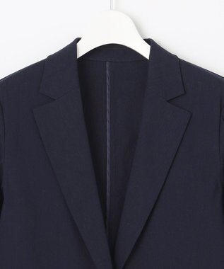 自由区 【洗える】テンセルリネンストレッチ テーラードジャケット ネイビー系