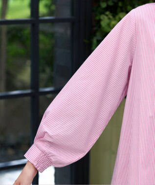 Tiaclasse 【洗える】パフスリーブチュニックブラウス ピンクストライプ