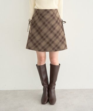 earth music&ecology サイドレースアップミニスカート Check Brown
