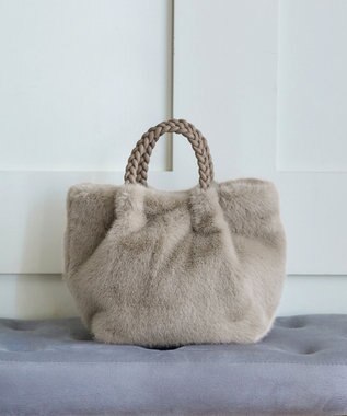 Tiaclasse 三つ編みハンドルファーバッグ ベージュ