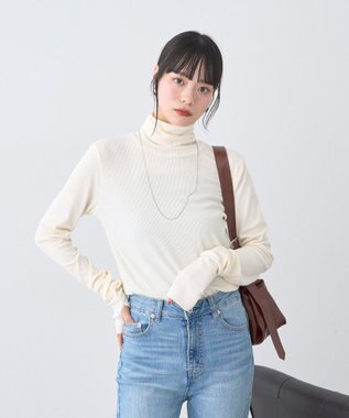 earth music&ecology リブタートルネックプルオーバー Ivory