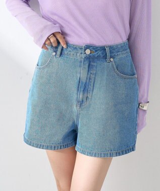 earth music&ecology フリンジロゴデニムショートパンツ Indigo