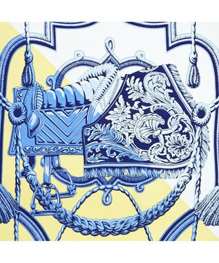 Marca ＜春の新作！＞【伝統横濱スカーフ】ビッグタッセル&鞍（FET-056） 小判 シルクツイル スカーフ イエロー×ブルー