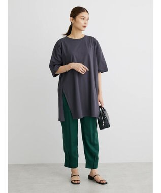 Green Parks 汗じみ防止クルーネックスリットチュニック Gray