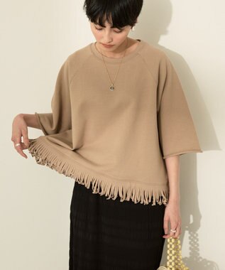 AMERICAN HOLIC フリンジ5分袖ラグランスウェット Beige
