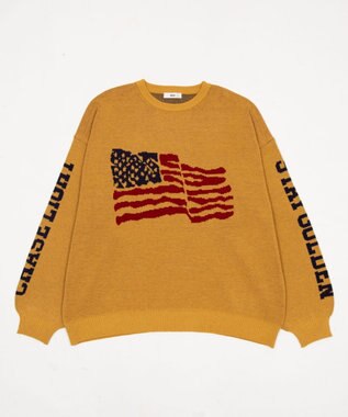 WEGO スリーブロゴニットプルオーバー イエロー