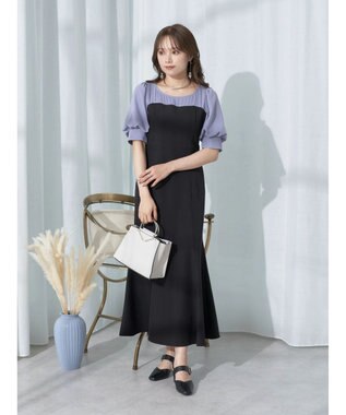 earth music&ecology パイピング衿付きドッキングワンピース Black