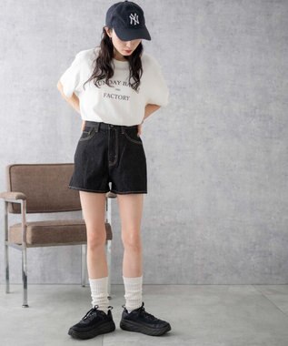 WEGO 台形デニムショートパンツ ブラック