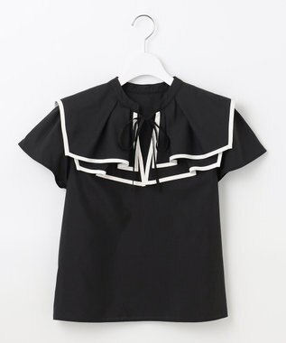 Feroux 【洗える】バイカラー ブラウス ブラック系1