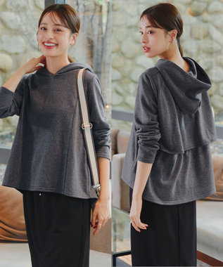 Tiaclasse 【洗える】裏毛バックフレアパーカー チャコールグレー
