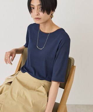AMERICAN HOLIC シアーリブ配色プルオーバー Navy