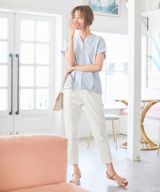 ANY SIS 【洗える】シルケットスキッパー ブラウス ブルーストライプ