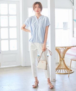 ANY SIS 【洗える】シルケットスキッパー ブラウス ブルーストライプ