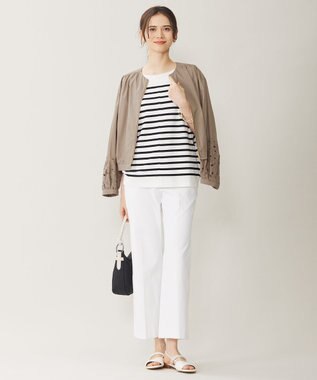 自由区 【洗える】テンセルコットンエンブロイダリー ジャケット モカ