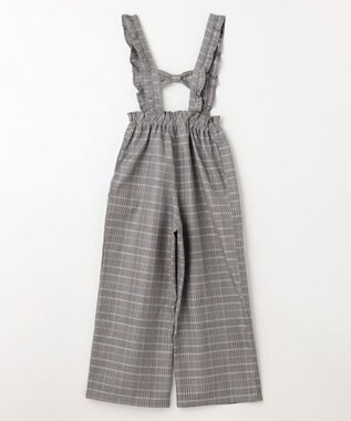 ANY KIDS フリル チェック サロペット ブラック系チェック