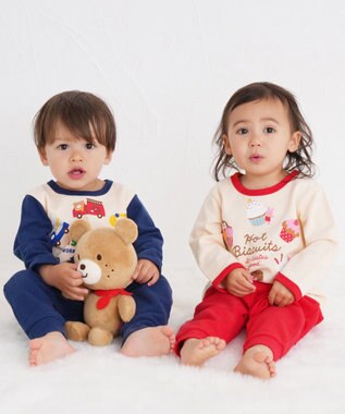 MIKI HOUSE HOT BISCUITS 【80-120cm】 カップケーキ柄 ミニ裏毛 ルームウェア上下セット 赤