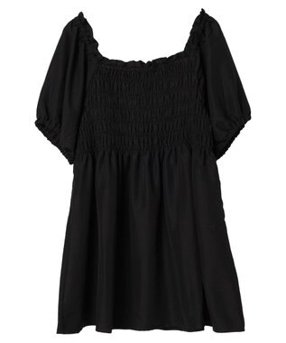 earth music&ecology ２ｗａｙショルダーシャーリングチュニック Black