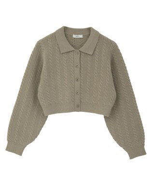 earth music&ecology 襟付きケーブルニットジャケット Mocha