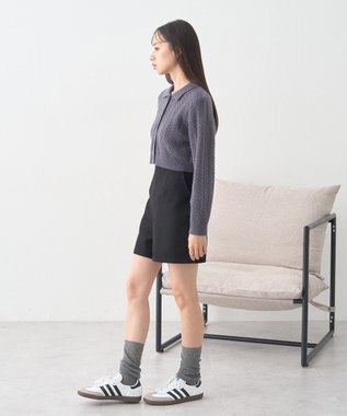 earth music&ecology 襟付きケーブルニットジャケット Charcoal Gray