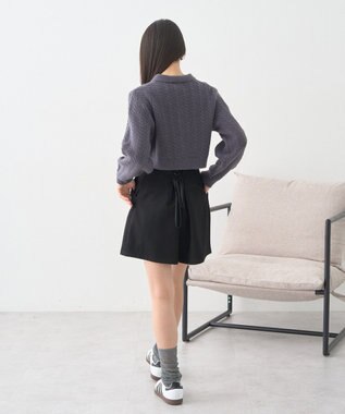 earth music&ecology 襟付きケーブルニットジャケット Charcoal Gray