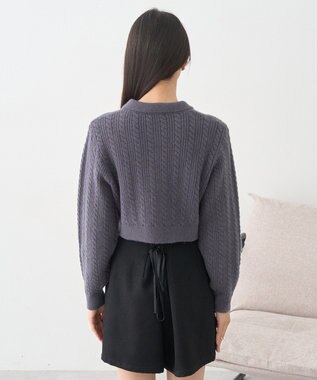 earth music&ecology 襟付きケーブルニットジャケット Charcoal Gray