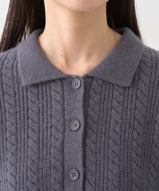 earth music&ecology 襟付きケーブルニットジャケット Charcoal Gray