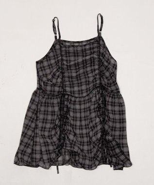 WEGO ドロストデザインキャミワンピース ブラックチェック1
