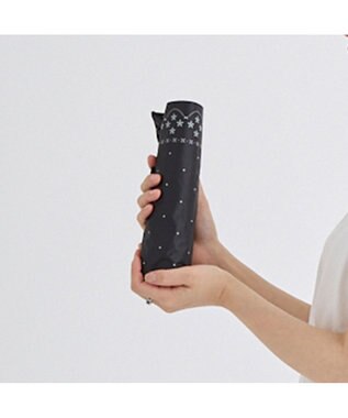 MOONBAT 晴雨兼用日傘 折りたたみ傘 ドット×幾何花／遮光 遮熱 UV ブラック