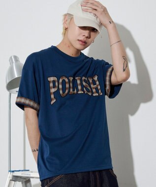 WEGO 【ユニセックス着用ITEM】チェックディテールロゴT（SS） ネイビー