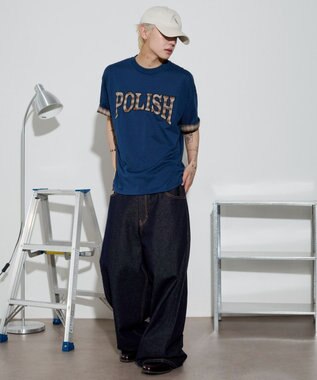 WEGO 【ユニセックス着用ITEM】チェックディテールロゴT（SS） ネイビー