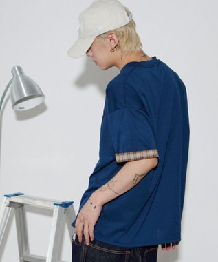 WEGO 【ユニセックス着用ITEM】チェックディテールロゴT（SS） ネイビー