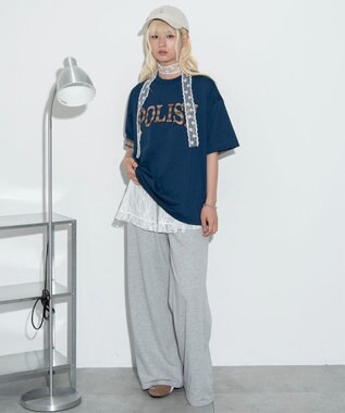 WEGO 【ユニセックス着用ITEM】チェックディテールロゴT（SS） ネイビー