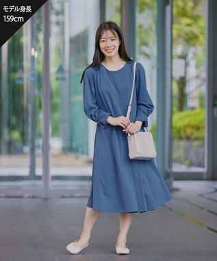 Tiaclasse 【GOLD LABEL・洗える】アシメプリーツポンチワンピース ブルー