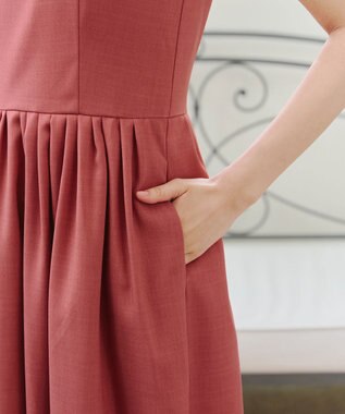 Tiaclasse 【洗える】麻調スクエアネックワンピース ピンク