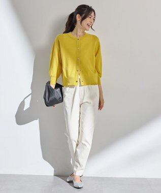 ANY シアーニットショートカーディガン イエロー