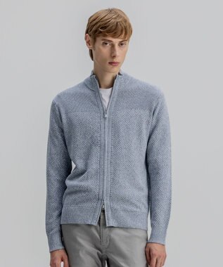 シルクバルキーハニカム　ジップアップニット