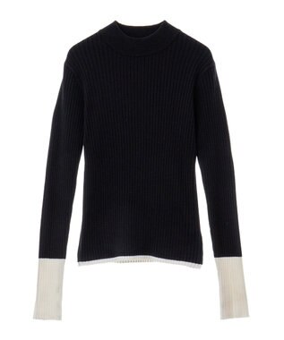 CRAFT STANDARD BOUTIQUE 洗える/とてもち配色モックネックリブニットプルオーバー/24AW Black