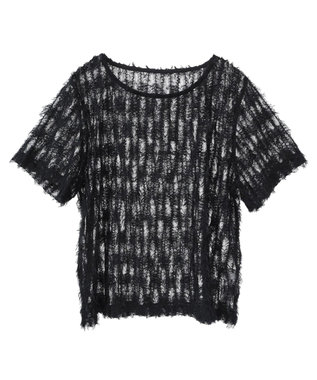 AMERICAN HOLIC チュールフリンジシアーＴシャツ Black