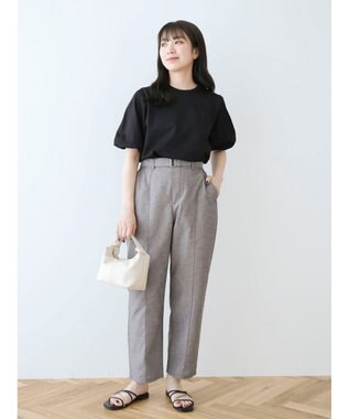 Green Parks パフ５分袖ニットプルオーバー Black